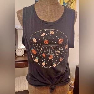 Vans sleeveless black tank top with strawberries size large